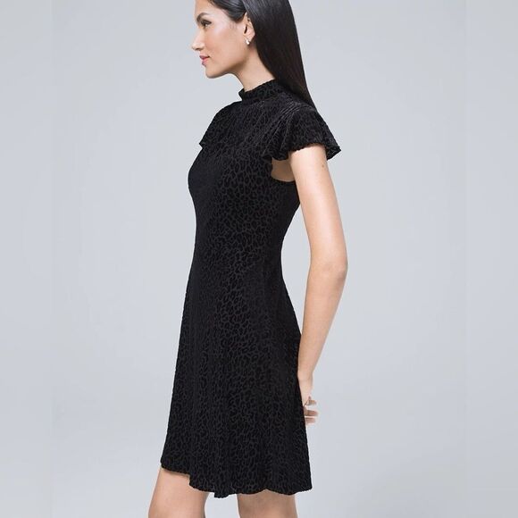 Adrianna Papell Size 12 Velvet Leopard Print Black High Neck Mini Dress - Picture 3 of 16